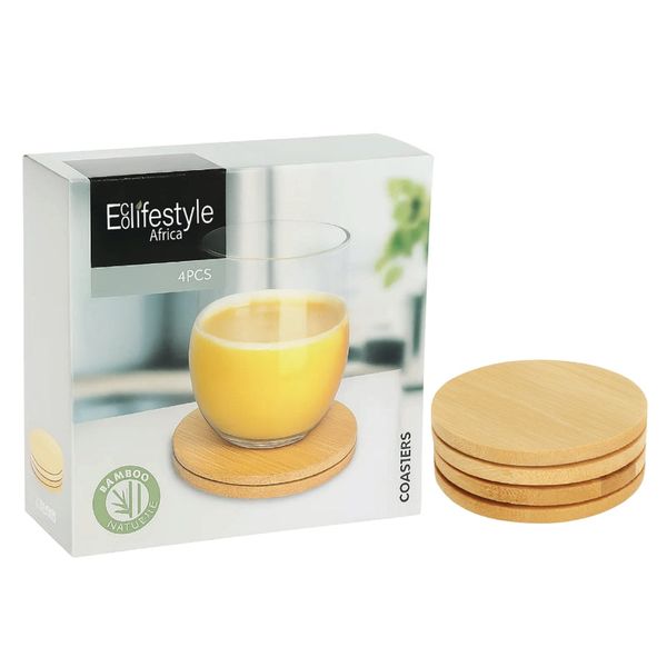 Premium Bamboo Coasters for Drinks - 4 Piece Set, Round or Square Styles