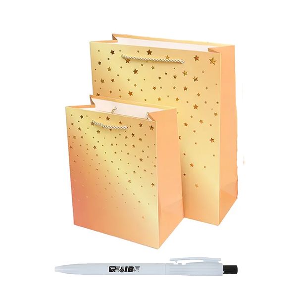 Shiny Stars Gold Or Pink Medium Or Small Luxury Gift Bags With ReVibe Pen