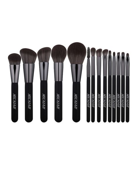Micaiah Makeup Brushes 14 Set Premium Silver Bla image