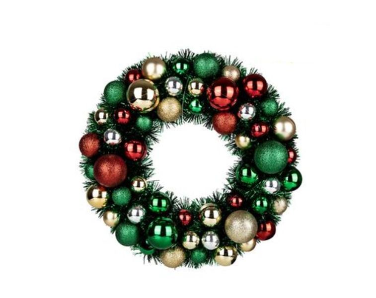Christmas Tinsel Wreath With Baubles 33cm