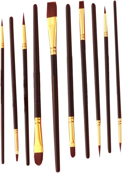 Water Paintbrushes Set 10 Nylon Hair Fine Point Brushes Wooden Handle