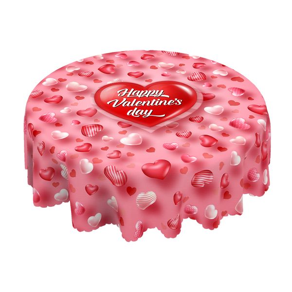 Valentine's Day Pink Heart Tablecloth - Romantic Party Decor 152cm-round