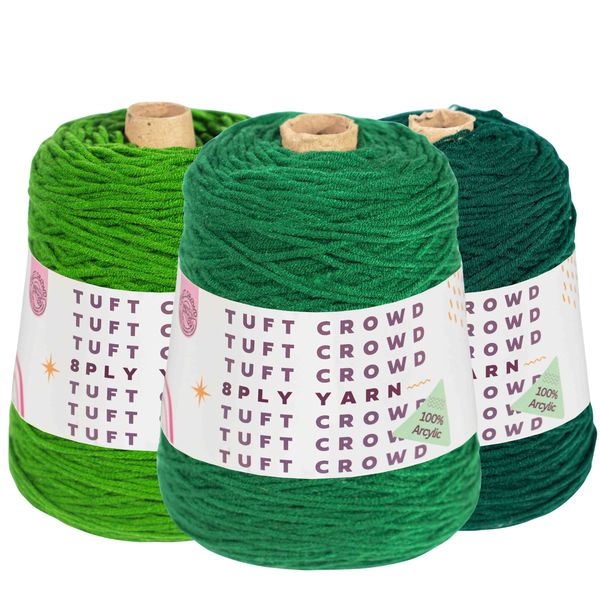 TUFT CROWD - Green Yarn, 8-ply Tufting Yarn ( 3 x 400g ) , Knitting Yarn