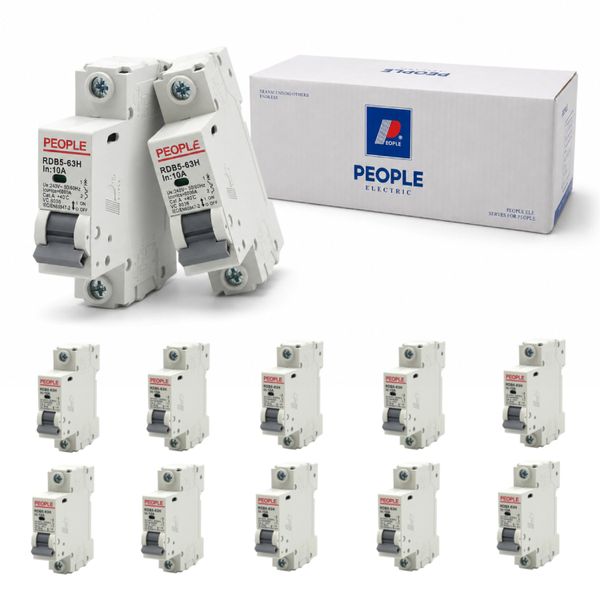 PEOPLE RDB5-63H C10-1P 10A Single Pole Circuit Breakers - 12 Pack