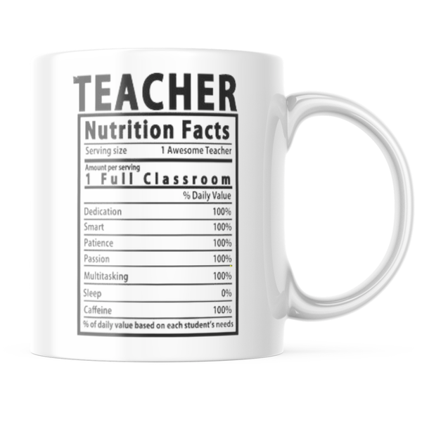 Ceramic Teacher Nutrition Facts Mug - White - 11oz