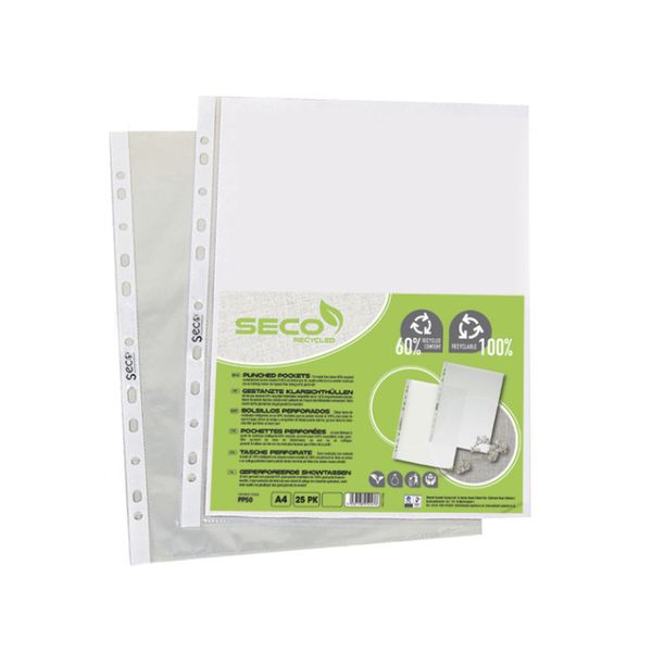 Seco A4 Punch Pockets Clear 50 Micron PK100