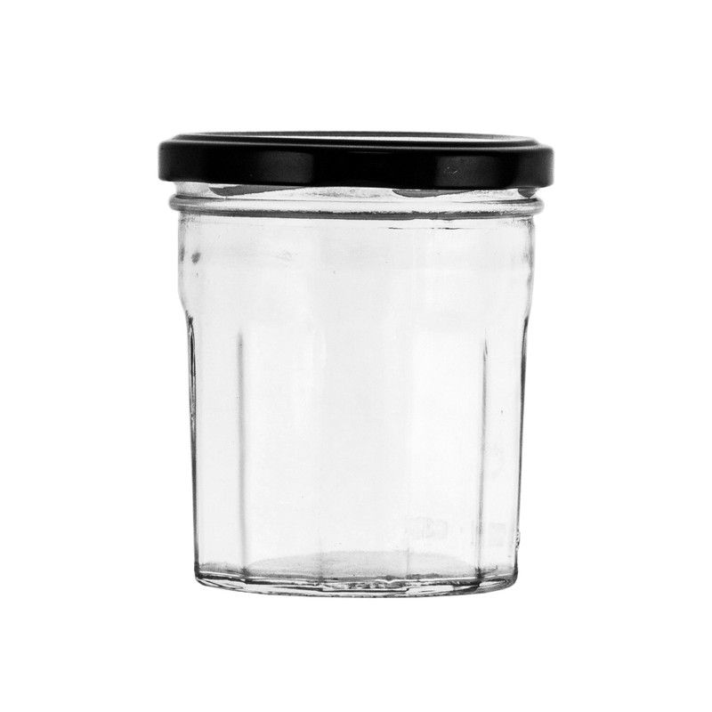 Regent Glass Faceted Jar With Black Lid 6 Pack, 250Ml (95X85Mm Dia ...