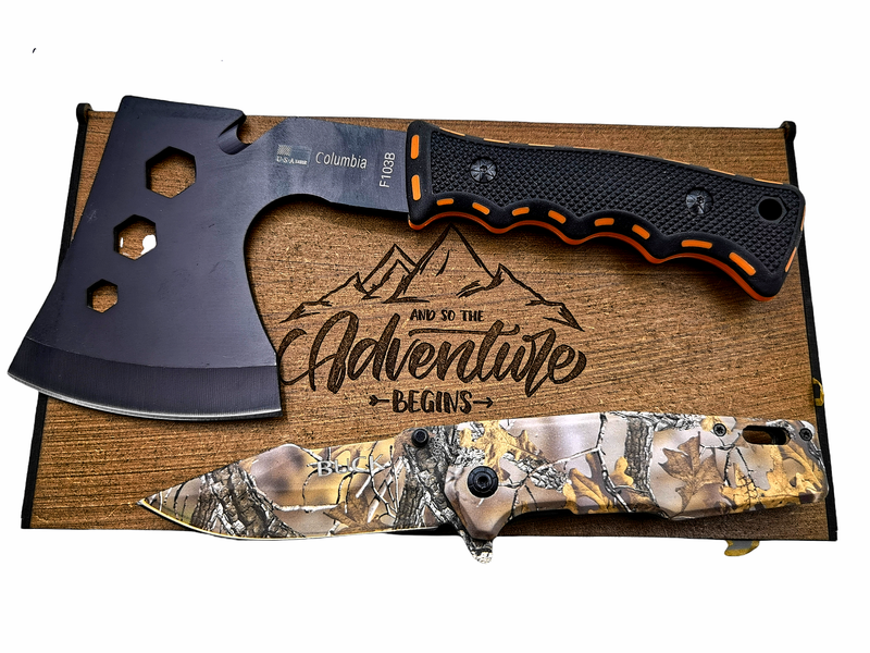 F103B Axe and X69B Camo Pocket Knife Combo in Gift Box