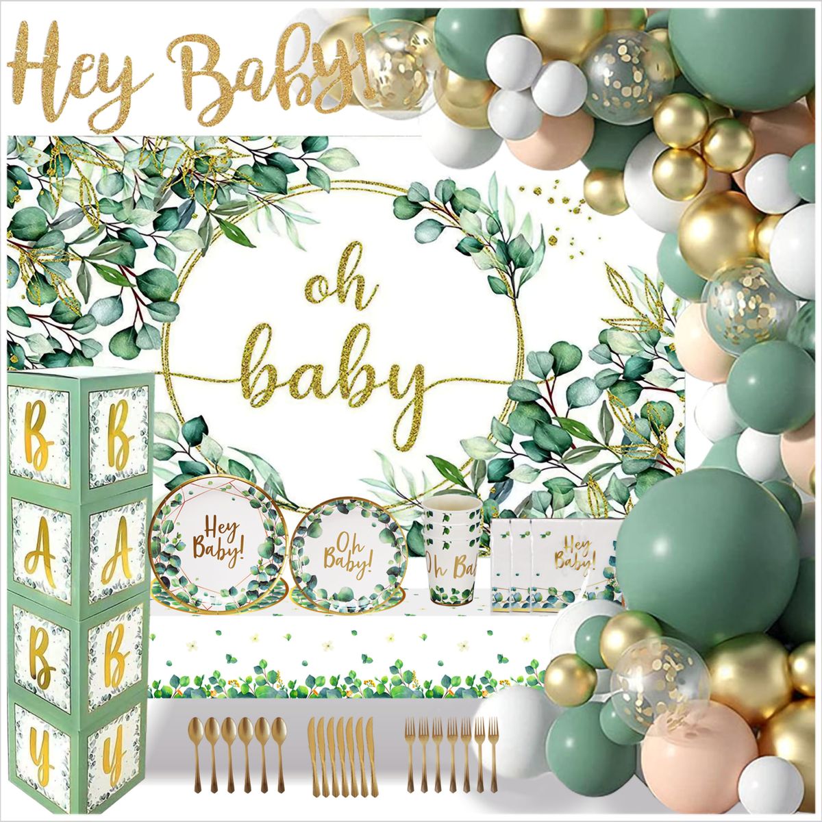 Sage Green Neutral Baby Shower - Gender Reveal Decoration - 283