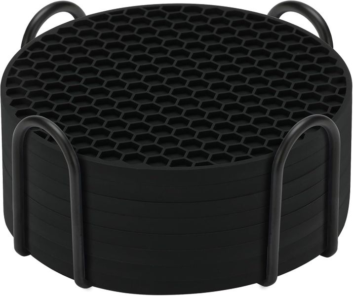6 Piece Honeycomb Silicone Coasters Set with Holder