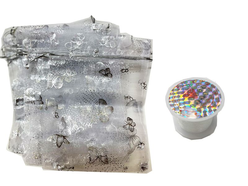 Bulk Gift Bag - 50 Pieces - Butterfly - 12 by 17cm - Organza Bag and Gut