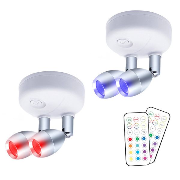 2 Pack Dual Head 13 Color LED Spot Light with 360 Degrees Rotatable Head
