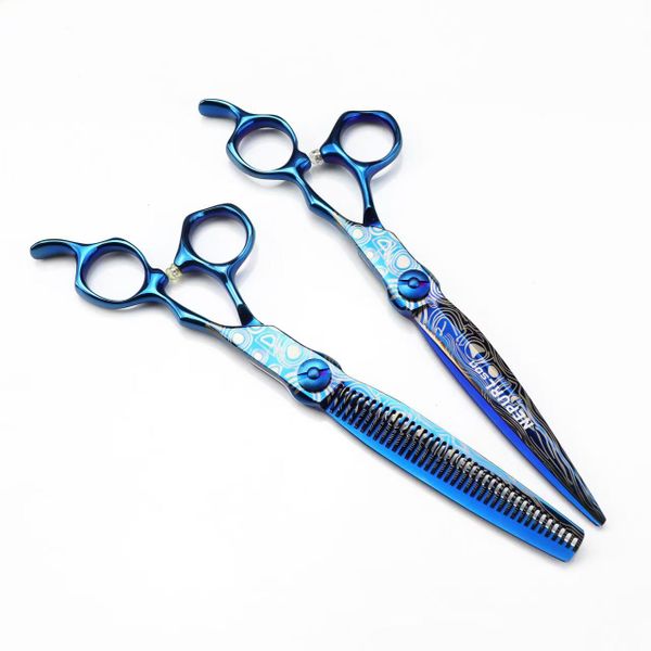 7Inch Stylish Blue Pattern Hairdressing And Barbering Scissors Set