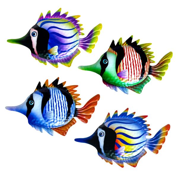 4 Pcs Metal Fish Garden Crafts Wall Decor Iron Art Office Porch