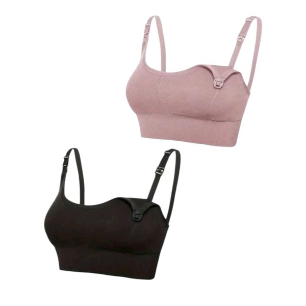 Seamless Maternity &amp; Nursing Bra - Set of 2 (Pink &amp; Black)