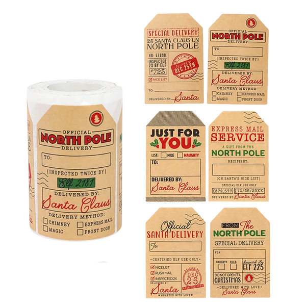 200 Piece Christmas North Pole Gift Label Stickers - Brown