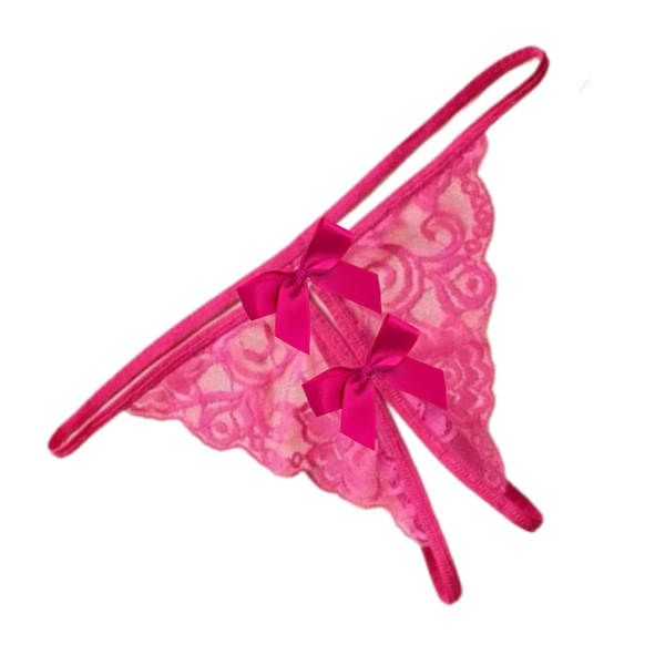 Talullah Suede, Antonia Fuchsia, Hot Pink Lace Crotchless G-string Panty - Pink