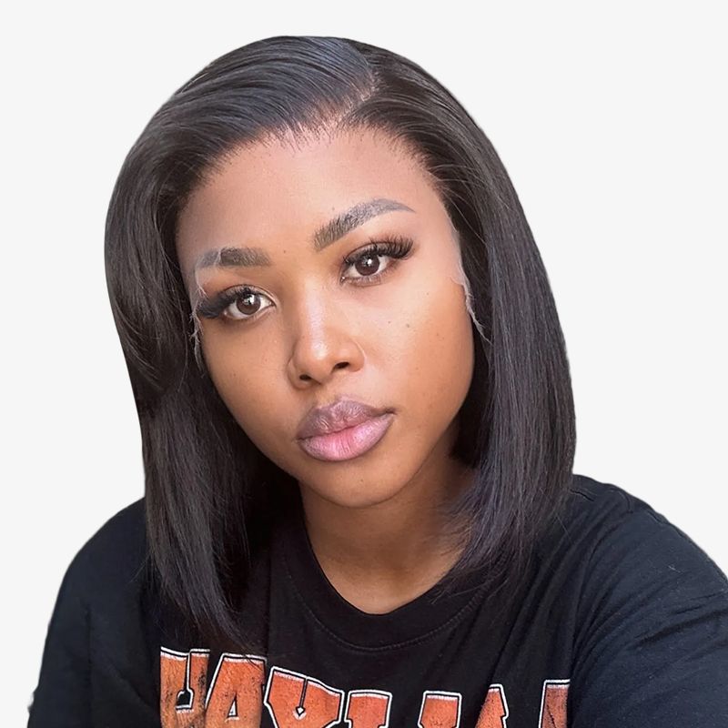 Geebuy 12In Brazilian Hair Full Frontal Bob Wig13x4 Lace Front Straight Wig