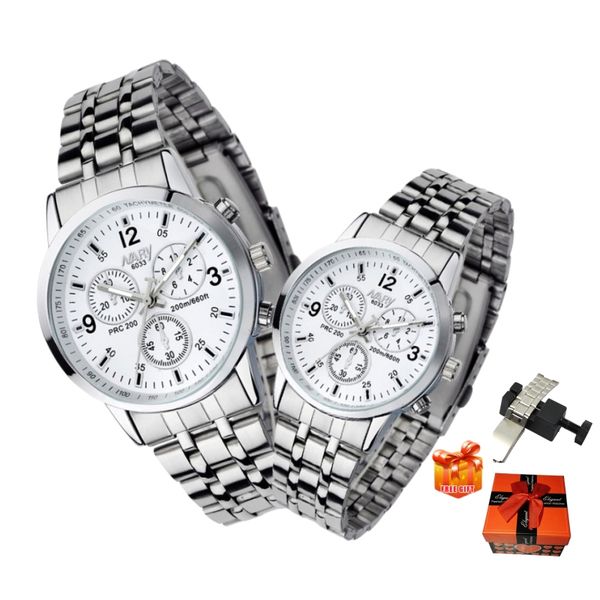 NARY Couple Watch Stainless Steel Waterproof Lovers Classic Quartz Watch
