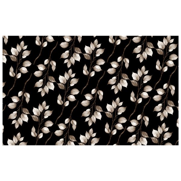 Brown Drawn Leaves on Black Rectangle Tablecloth by Mark van Vuuren