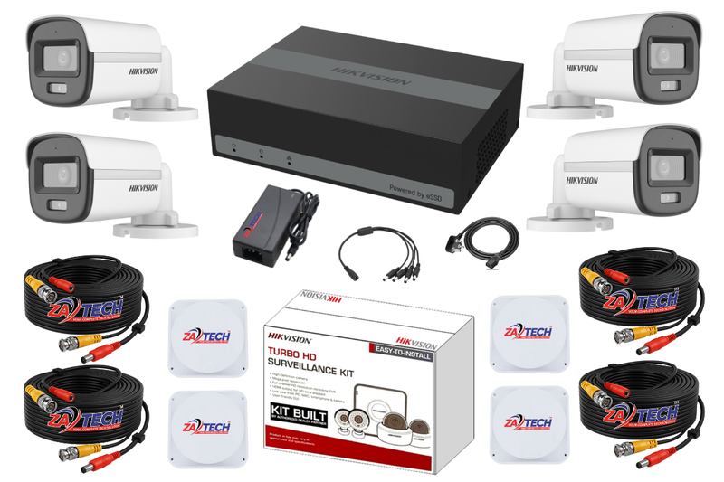 Hikvision 4-Ch ColorVu CCTV Kit with 1TB eSSD DVR, Zatech RG59 Roll and JB