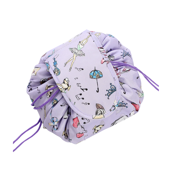 Large Waterproof Drawstring Cosmetic Bag - Purple Ballerina