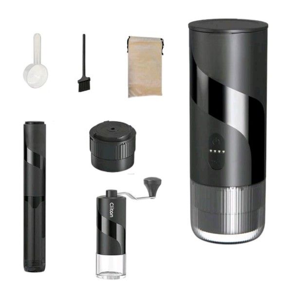 Rechargeable PortableTravel Espresso Coffee Maker &amp; Manual Grinder Set