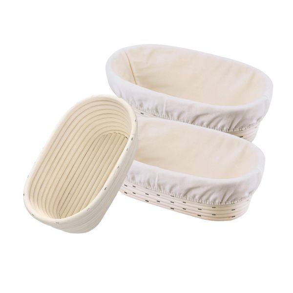 3-Pack Oval Rattan Proofing Baskets with Liners,28x14x7cm for Artisan Bread