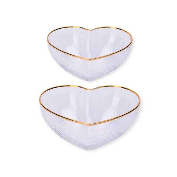 Luxshiny 2 Piece Glass Salad Bowl Heart Shaped Cereal Bowl Fruit Dessert Bowl