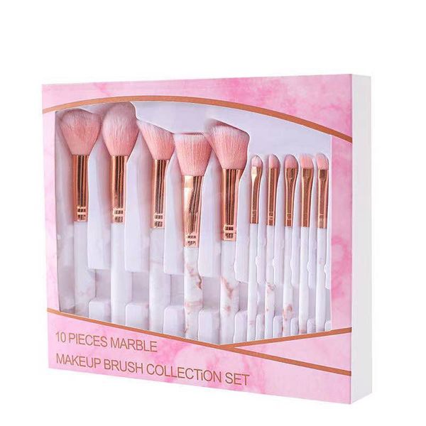 Marble Style Makeup Brushes Set - 10 Pieces