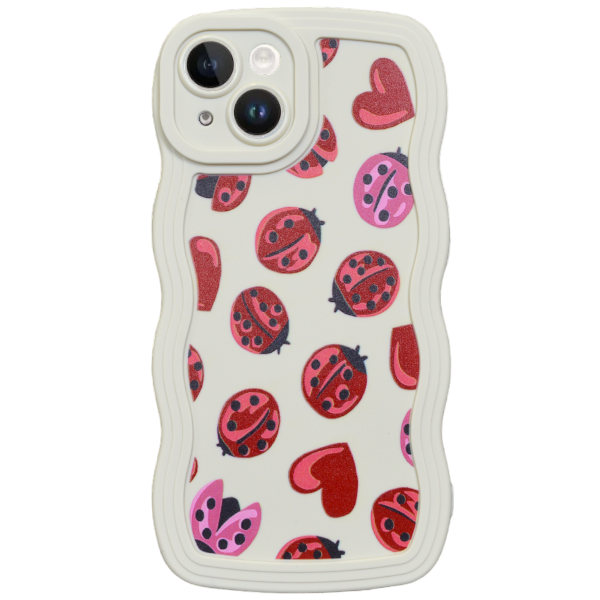 Ladybug Hearts Design Phone Case For iPhone 14 - Red and White
