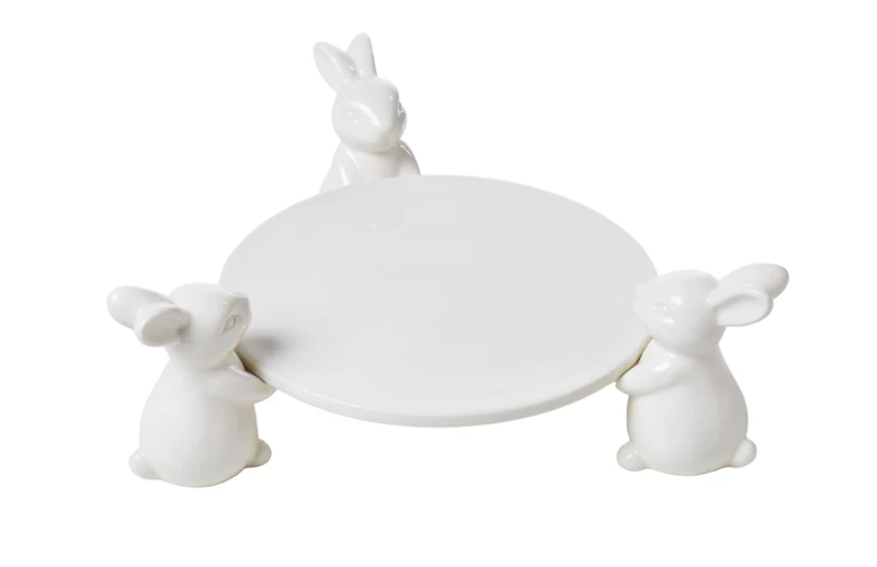 3 Bunnies Holding Ceramic Cake Stand/Snack Tray
