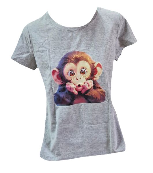 Women's SIZE 14 Short-Sleeve Grey T-Shirt with Monkey Design