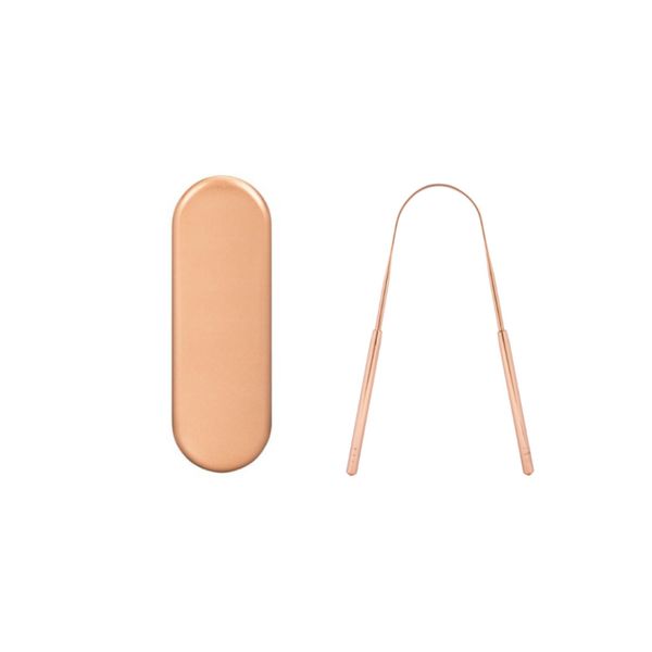 Bundle Arched Tongue Scraper + Large Metal Case - Rose Gold