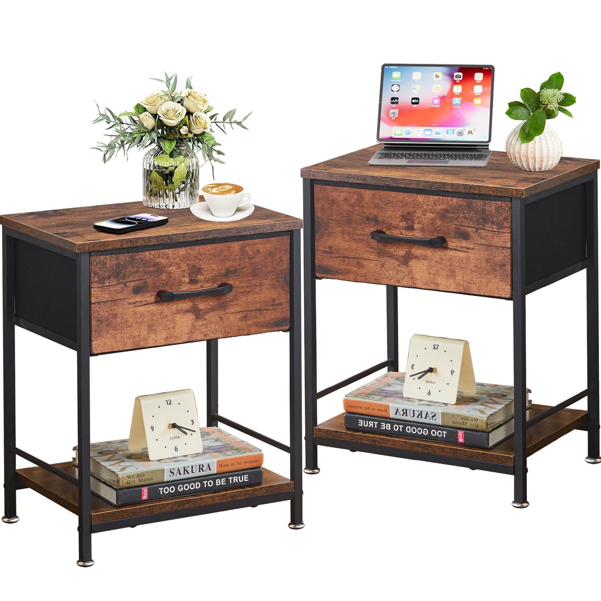 Side Tables 2 Pcs End Table Nightstand Bedside Table Sofa Desk Living Room