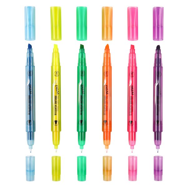 2-IN-1 6 Colour Dual-Tip Fluorescent Highlighter Marker