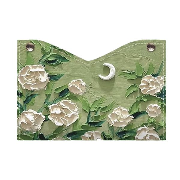 Green Oil Painting Style Tissue Box with Small White Flowers