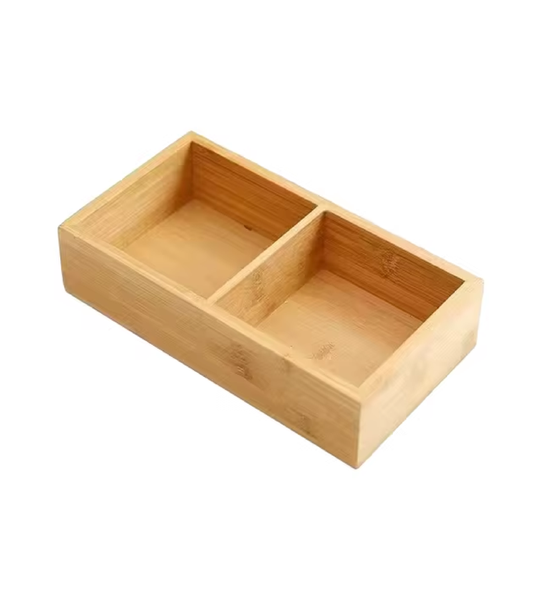 21cm Two-Compartment Bamboo Organizer Tray - Natural Storage Solution