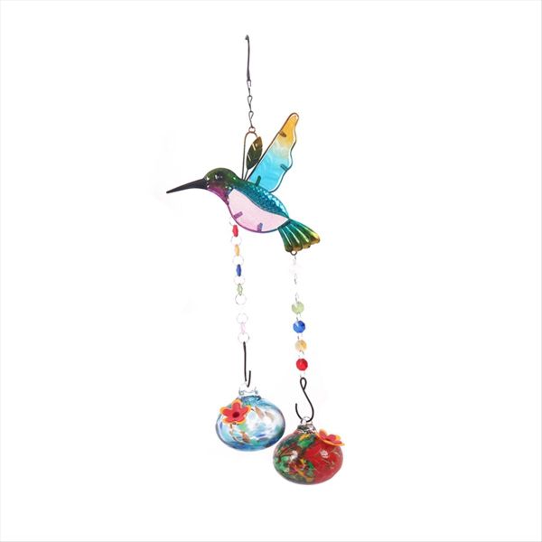 Charming Wind Chimes Hanging Bird Feeder with Flower Shape Feeding Ports B