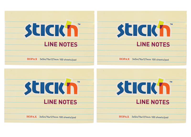 Stick'n Adhesive Sticky Notes Lined Pastel Yellow - 76mm x 127mm - Pack 4