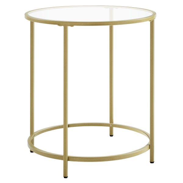 Gold Round Glass Side Table with Tempered Glass Top - Modern Design