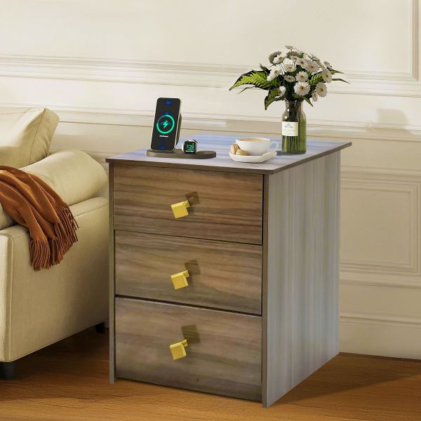 Nightstand Side Table End Table Small Dresser with 3 Storage Drawers