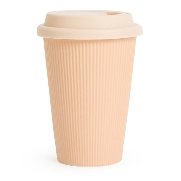 George &amp; Mason Ripple Travel Coffee Cup 450ml - Ceramic &amp; Silicone Lid - Nude Pink
