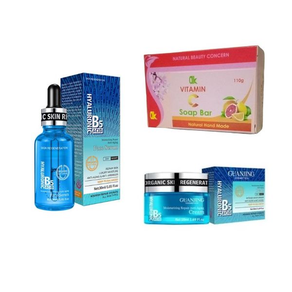 Vitamin B5 Hyaluronic Acid Cream and Serum with Vitamin C Soap Combo