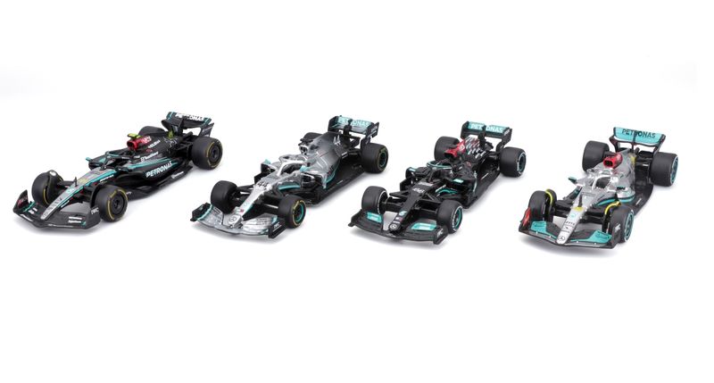 Bburago 1/43 Mercedes-AMG F1 4-Pack Set - #44 Lewis Hamilton (13cm Long)