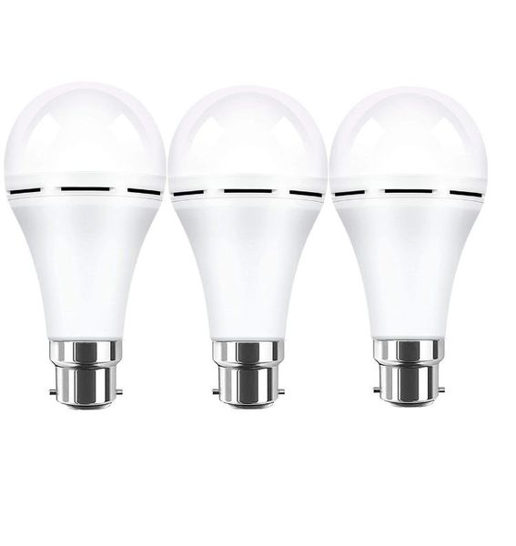 9W Loadshedding Rechargeable LED Light Bulb B22 - Cool White - 3-PACK