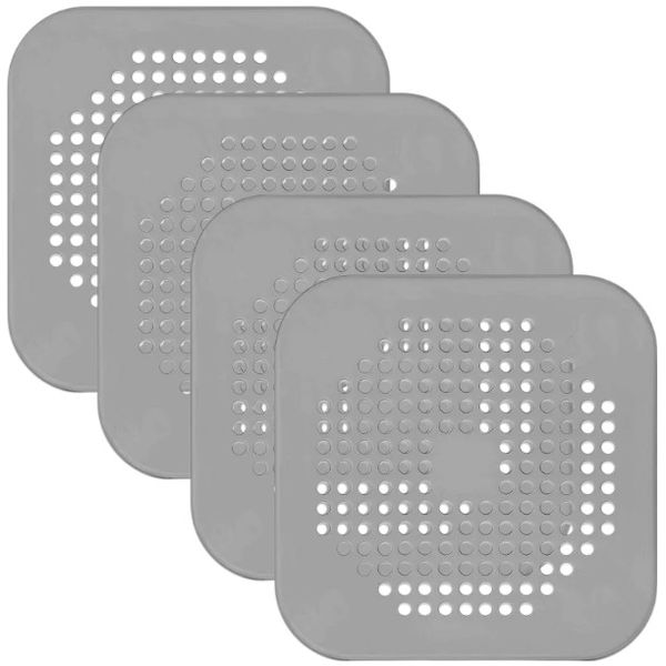 4 Piece - Silicone Drain Filters With Built-In Suction Cups - Grey