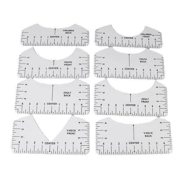9Pcs Tshirt-Ruler Guide to Center Vinyl, Transparent V-Neck/Round PVC Ruler