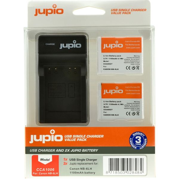 Jupio Value Pack x2 Battery for Canon NB-6LH+ USB Single Charger