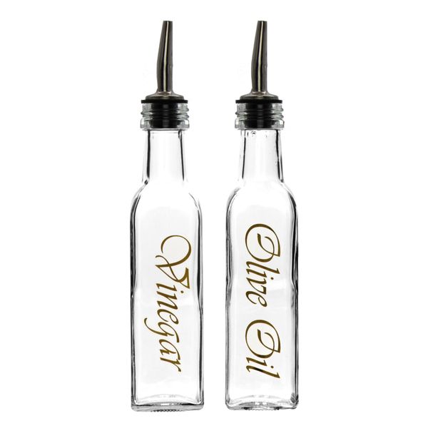 Regent Square Olive Oil &amp; Vinegar Bottle with Pourers and Gold Print 2pc Set, 250ml (260x104x52mm)